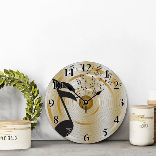 Miniatura 4 de ArogGeld Reloj de pared con notas musicales, reloj de pared redondo silencioso de madera, funciona con pilas, reloj colgante decorativo para Clave