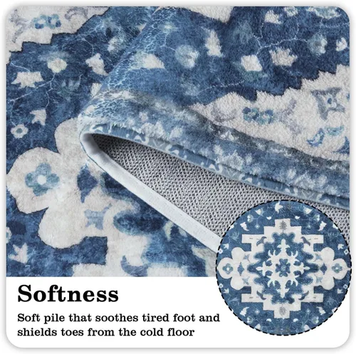 Miniatura 2 de Uphome Alfombra de baño vintage, azul, bohemio, antideslizante, oriental, suave, lavable a máquina, lindas alfombras de baño tribales florales