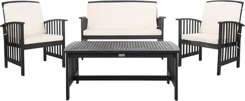 Safavieh - Colección Rocklin - Juego de 4 piezas para exteriores, colores negro y beige PAT7007E