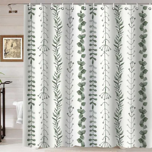 Miniatura 29 de Namdeva Cortina de ducha rústica de granja, diseño de mariposa azul, flores de algodón blanco, citas inspiradoras, estilo shabby chic, decoración