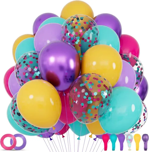 Miniatura 20 de Kit de 68 globos azules y blancos de 12 pulgadas, globos de confeti azul con azul claro, azul bebé y perla blanca con cintas para cumpleaños, bodas