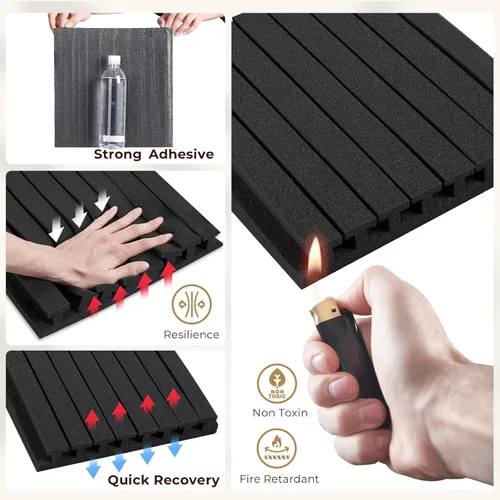 Miniatura 6 de Vangoa Paquete de 12 paneles acústicos autoadhesivos a prueba de sonido para paredes de 12 x 12 x 2 pulgadas, espuma absorbente de sonido
