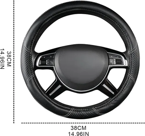 Miniatura 7 de CAR-GRAND Funda de volante de fibra de carbono, de cuero transpirable de alta calidad, protección deportiva para volante, accesorios interiores