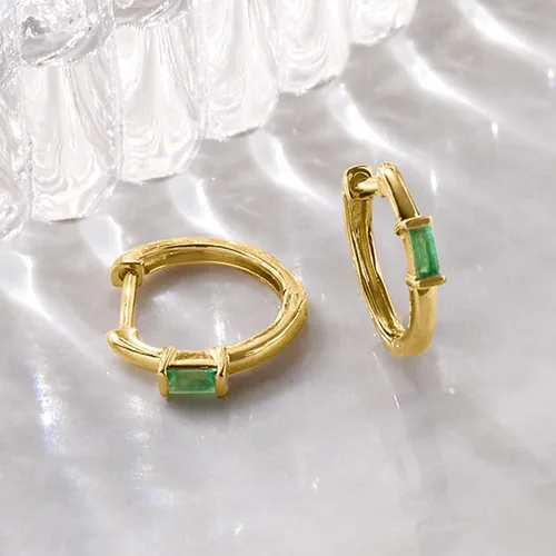 Miniatura 2 de RS Pure by Ross-Simons Aretes tipo argolla con esmeralda de 0,10 qt t t en oro amarillo de 14 kt, Gema, Esmeralda