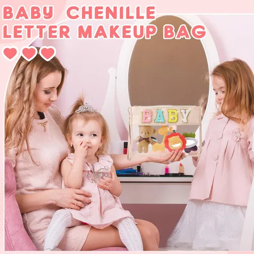 Miniatura 3 de Hillban Juego de 2 bolsas de bebé de chenilla, bolsas de letras de chenilla, bolsa de maquillaje, bolsa de viaje para bebé, impermeable, portátil