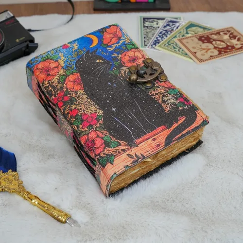 Miniatura 3 de Libro de hechizos en blanco de sombras, diario de grimorio, diseño de gato mágico, suministros de brujería, cuaderno Wiccan hecho a mano, vintage