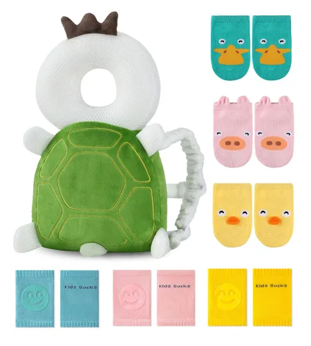 Miniatura 8 de JunNeng Mochila con protector de cabeza para bebé con almohadillas para las rodillas y calcetines antideslizantes para caminar, mariposa