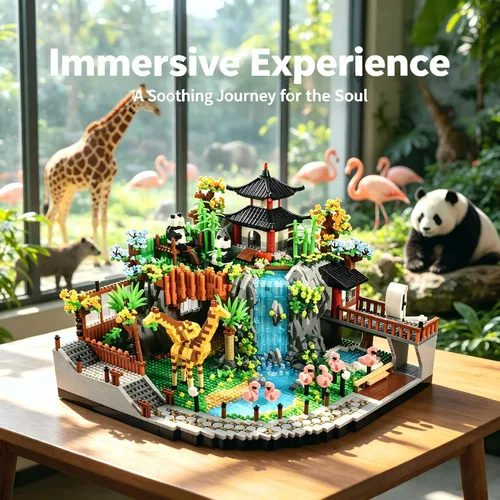 Miniatura 3 de Juego de bloques de construcción de zoológico con jirafa, panda, flamenco, 5000 unidades para adultos o adolescentes a partir de 14 años, kit