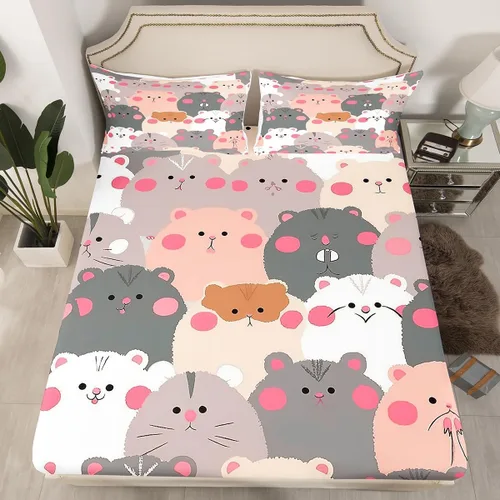 Miniatura 46 de Sábanas de cama con estampado de patas de perro para niños, sábana bajera ajustable de huesos coloridos para los amantes de los perros