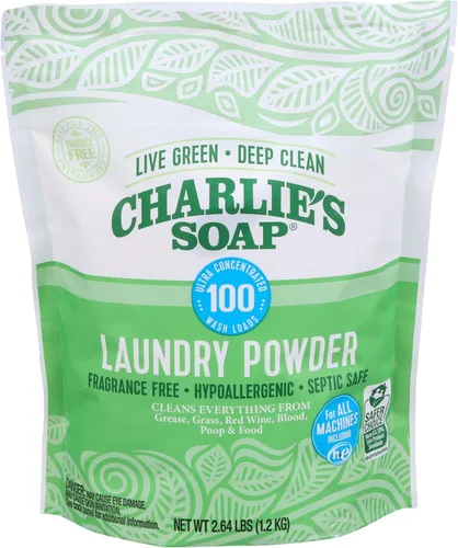 Miniatura 10 de Charlie's Soap Polvo de lavandería (50 cargas, 1 unidad) Detergente hipoalergénico en polvo de limpieza profunda – Respetuoso del medio ambiente