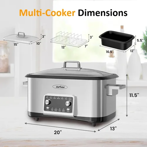 Miniatura 5 de Olla de cocción lenta programable 12 en 1 de 8 cuartos, multicocina calentador de alimentos con temporizador digital, control de temperatura, olla