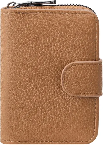 Miniatura 11 de FALAN MULE Cartera de Cuero para Tarjetas de Crédito con Bloqueo RFID Pequeña para Mujeres con Muñequera, Azul claro, Vintage