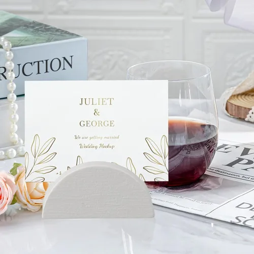 Miniatura 7 de 24 soportes de madera para números de mesa, soporte blanco para nombres, tarjetas de oficina, clips de menú de fotos, banquete de boda, fiesta