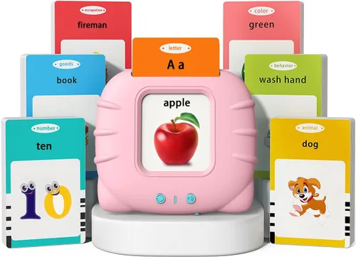 Miniatura 7 de Kidzdo Juguetes audibles bilingües en español e inglés con música, tarjetas flash parlantes bilingües para niños pequeños/principiantes, ABC, Rosa