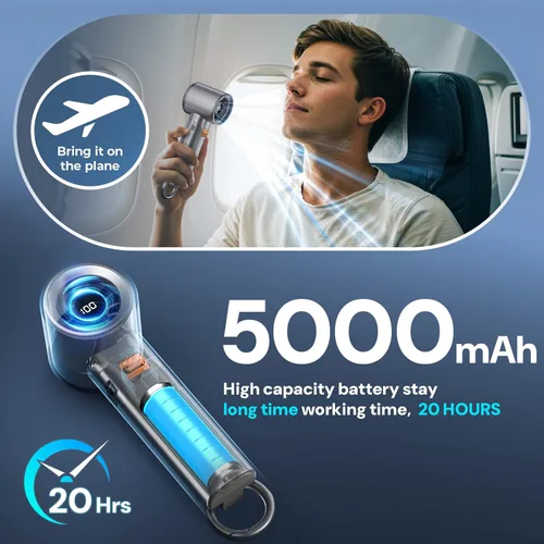 Miniatura 4 de Ventilador turbo portátil de mano para exteriores, mini ventilador de bolsillo personal de mano de 5000 mAh para un potente flujo de aire de viento