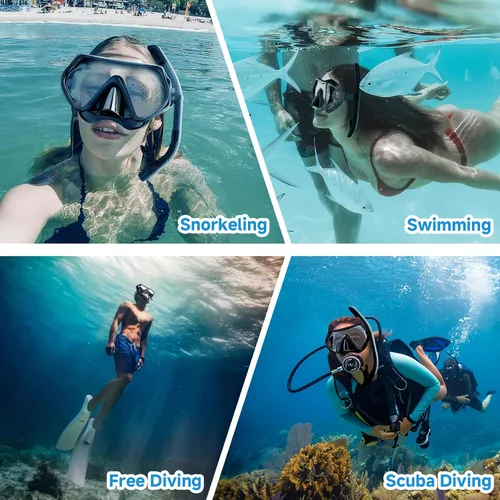 Miniatura 7 de Equipo de esnórquel para adultos, juego de esnórquel seco máscara de buceo, vista panorámica de 180°, equipo de esnórquel profesional, máscara