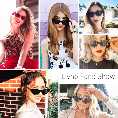 Miniatura 5 de Livhò Gafas de sol retro vintage angostas ojo de gato para mujer, con marco de plástico