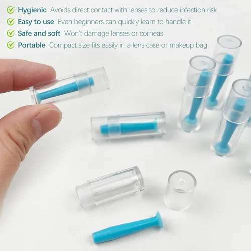 Miniatura 6 de Paquete de 12 herramientas de silicona para quitar lentes de contacto duro, aplicador de lentes esclerales duras con agarre de ventosa (azul)