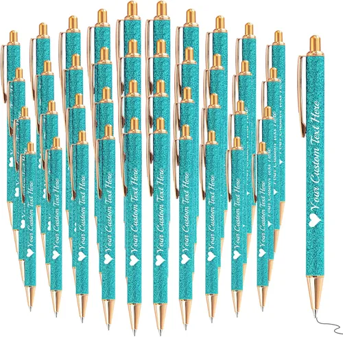 Miniatura 20 de Bolígrafos con purpurina personalizados con nombre, bolígrafos bonitos y bonitos personalizados, bolígrafos retráctiles de tinta negra, suministros