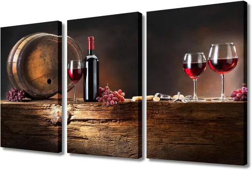 Miniatura 121 de Obra de arte para paredes del hogar, 3 paneles de letras de vino tinto, pinturas de corcho, impresiones HD, arte de pared de corcho de vino sobre