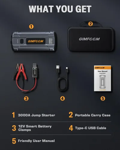 Miniatura 8 de Arrancador de Batería para Coche, Paquete de Arrancador de 3000A para Motores de hasta 9.0L de Gasolina o 7.5L de Diésel, Arrancador de Batería