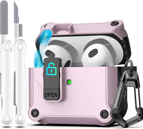 Miniatura 88 de R-fun - Funda para audífonos compatible con AirPods de 4.ª generación 2024, cubierta protectora de expulsión automática a prueba de caídas, puerto