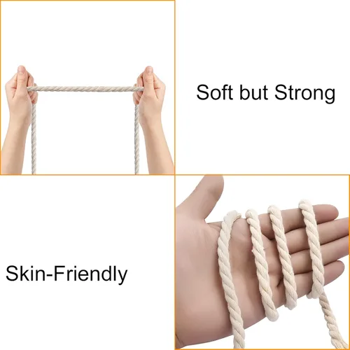 Miniatura 3 de Cuerda de Algodón 8mm x 20 Yardas - Cuerda de Macramé Natural Sin Blanquear - Cuerda de Algodón Trenzada de 3 Hilos para Colgar en la Pared, Blanco