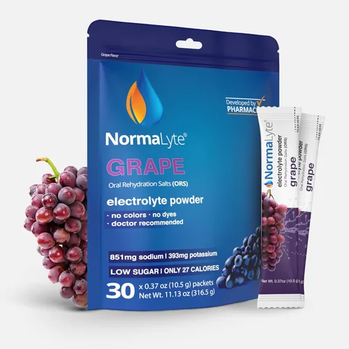 NormaLyte Uva | Paquetes de electrolitos en polvo | Mezcla de bebida de hidratación de sodio y potasio | 30 unidades | Sin colorantes, sin stevia