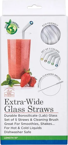 Miniatura 7 de Better Houseware Pajitas de vidrio reutilizables extra anchas de 0.394 in (juego de 5 + cepillo de limpieza)