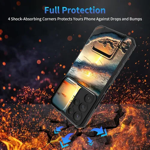 Miniatura 576 de Funda para Samsung Galaxy S22 Ultra 5G, Galaxy S22 Ultra con cubierta de cámara deslizante, funda resistente de doble capa con función atril Black