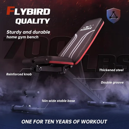 Miniatura 2 de FLYBIRD Banco de pesas plegable con bandas de resistencia, 8 respaldos de ajuste rápido FID para entrenamiento de cuerpo completo en casa, fácil