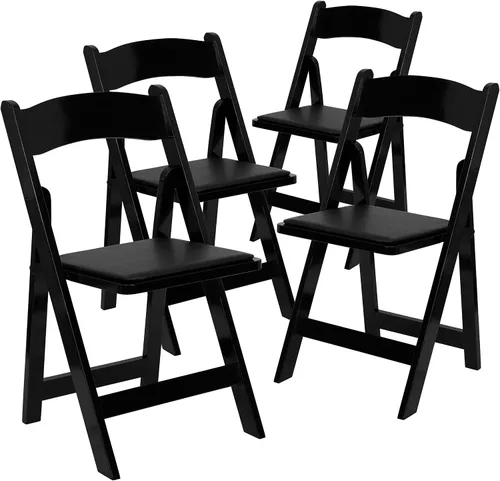 Miniatura 3 de EMMA + OLIVER Paquete de 4 sillas plegables de madera negra con asiento acolchado de vinilo