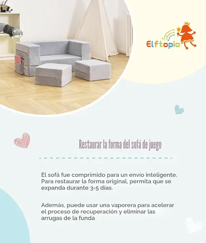 Miniatura 7 de Elftopia Sofá Modular para Niños, Sofá para Niños Pequeños, Sillón de Espuma para Niños, Conjunto de Juego de Sofá de Felpa Convertible para Niños