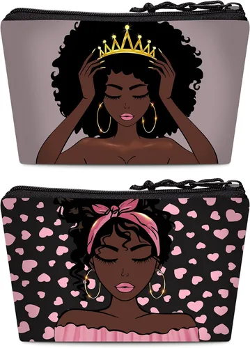 Miniatura 10 de Bolsa de maquillaje Melanin para mujer, bolsa de cosméticos impresa portátil, bolsa de aseo de viaje, bolsa organizadora de maquillaje para mujeres