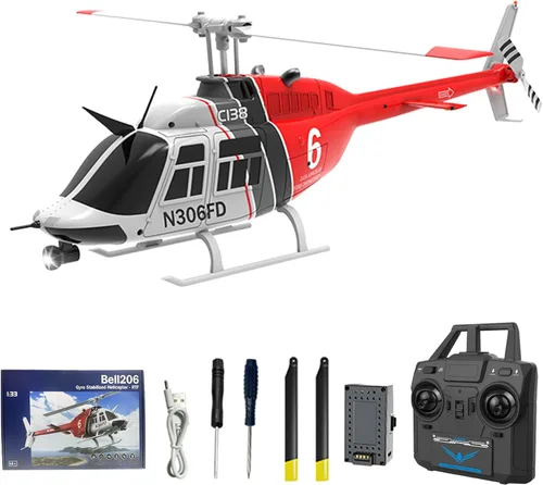 Miniatura 11 de Helicóptero de control remoto C138, helicóptero Bell206 a escala 1:33, 2.4G, 4 canales, RTF de una sola hélice, libre de Aileron, giroscopio de seis