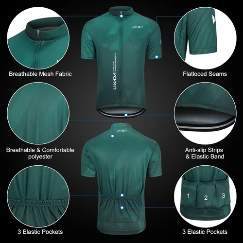 Miniatura 30 de Lixada Camiseta de ciclismo para hombre de manga corta con pantalones cortos acolchados de secado rápido para verano, ropa corta para bicicleta