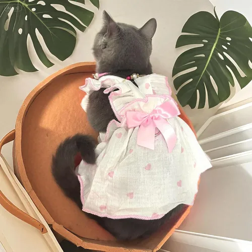 Miniatura 2 de Vestidos para perros pequeños, hembra, perro, gato, vestido lindo de algodón extra de verano, decoración de lazo, traje de cumpleaños, ropa de Rosa