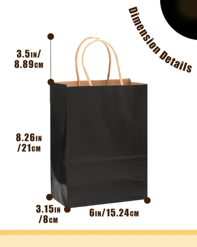 Miniatura 2 de qiqee Paquete de 50 bolsas de regalo de papel negro con asas a granel 13"x10.3"x4.6" bolsas de favor para fiestas de tamaño grande múltiples usos