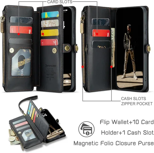 Miniatura 2 de Defencase Funda compatible con Galaxy A14 5G con tarjetero de bloqueo RFID para mujeres y hombres, correa magnética de piel sintética con cierre