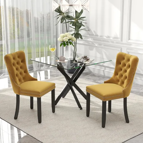 Miniatura 44 de Juego de comedor de 3 piezas con superficie de vidrio transparente, juego de comedor cuadrado minimalista moderno de 36'', juego de mesa de cocina