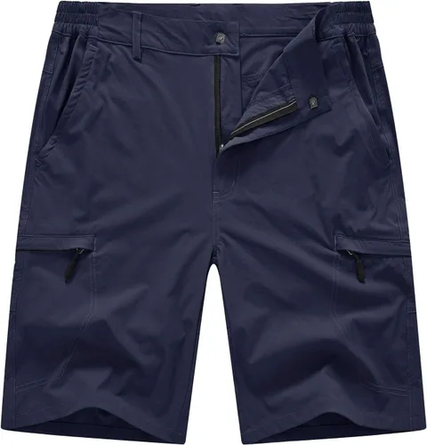 BASUDAM Pantalones cortos de senderismo tipo cargo para hombre, elásticos, de secado rápido, ligeros, con 6 bolsillos para acampar y viajar
