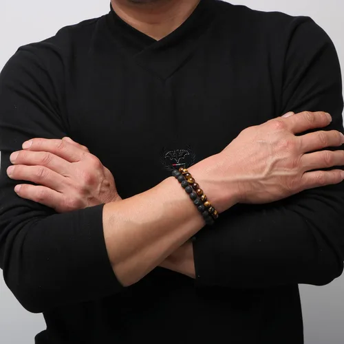 Miniatura 3 de Pulsera de ojo de tigre de roca de lava para hombre, regalos para cumpleaños, aniversario, regalos de Navidad para hombres, papá, marido, hijo