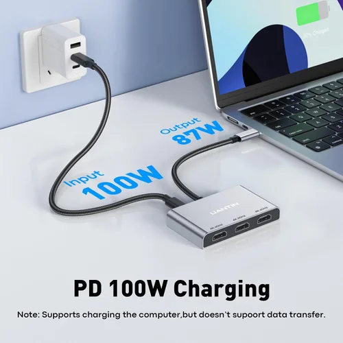 Miniatura 5 de UANTIN Adaptador HDMI USB C a 3 con PD 100W, 4K a 60Hz HDMI Splitter Pantalla extendida para múltiples monitores, adaptador para 3 monitores