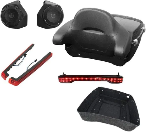 Miniatura 23 de TCMT Caja de maletero para motocicleta King con respaldo envolvente y portaequipajes con altavoces, para 2 personas, compatible con Harley 2014-2025