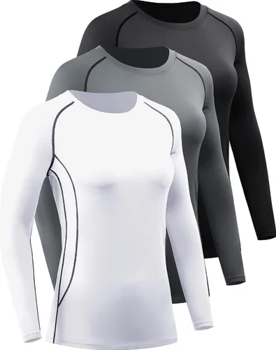 Miniatura 75 de CADMUS Paquete de 1 o 3 camisetas de entrenamiento de manga larga para mujer, camiseta de compresión de ajuste seco para correr