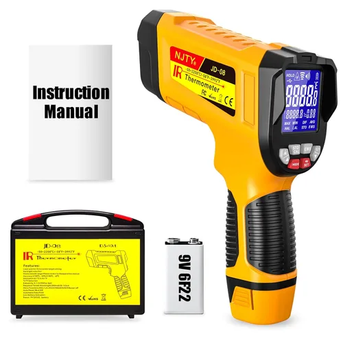 Miniatura 9 de NJTY Pistola Termómetro Infrarrojo, -58℉ a 1472℉, Alta Precisión, Sensor de Temperatura Láser Sin Contacto con Pantalla LCD Retroiluminada