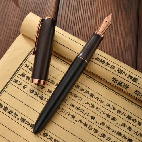 Miniatura 8 de HONG DIAN Pluma estilográfica A10, punta suave extra fina, madera de ébano negro con diseño de tapa magnética y juego de caja de metal