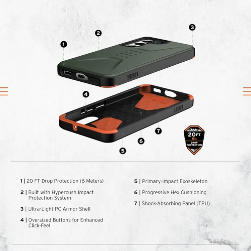 Miniatura 3 de URBAN ARMOR GEAR UAG - Funda protectora para Samsung Galaxy S22, diseño verde oliva, ultrafina, absorbente de golpes, civil