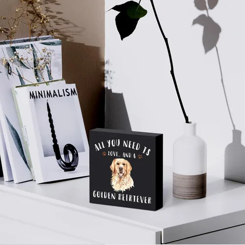 Miniatura 5 de Divertida caja de madera Golden Retriever con texto en inglés «All You Need is Love and a Golden Retriever»