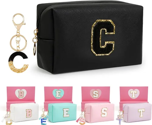 Miniatura 8 de AIBFRID 2 piezas de bolsas de maquillaje iniciales para mujeres, regalos de cumpleaños para niñas de 4 5 6 7 8 9 10 11 12 años, bolsas de cosméticos